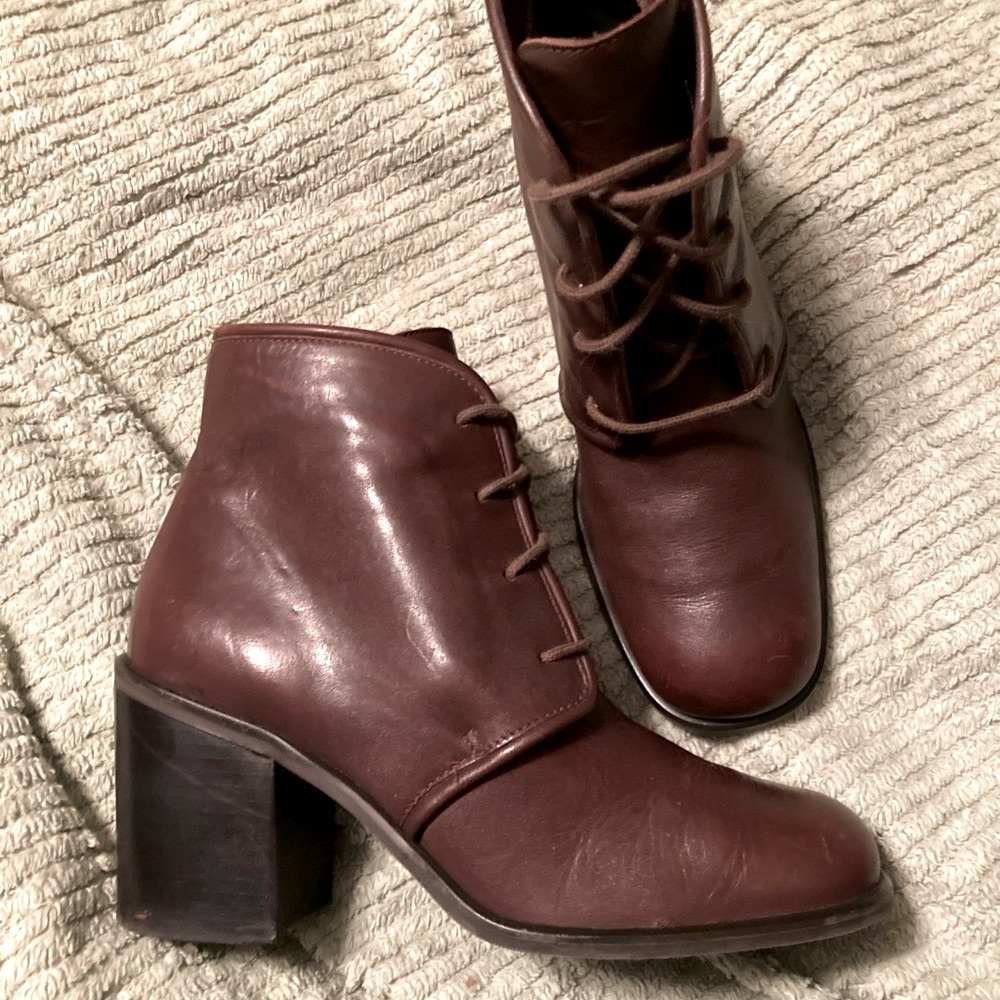 FRANCO FORTINI Boots Vintage Brown Leather Booties Heels Shoes Size 7.5